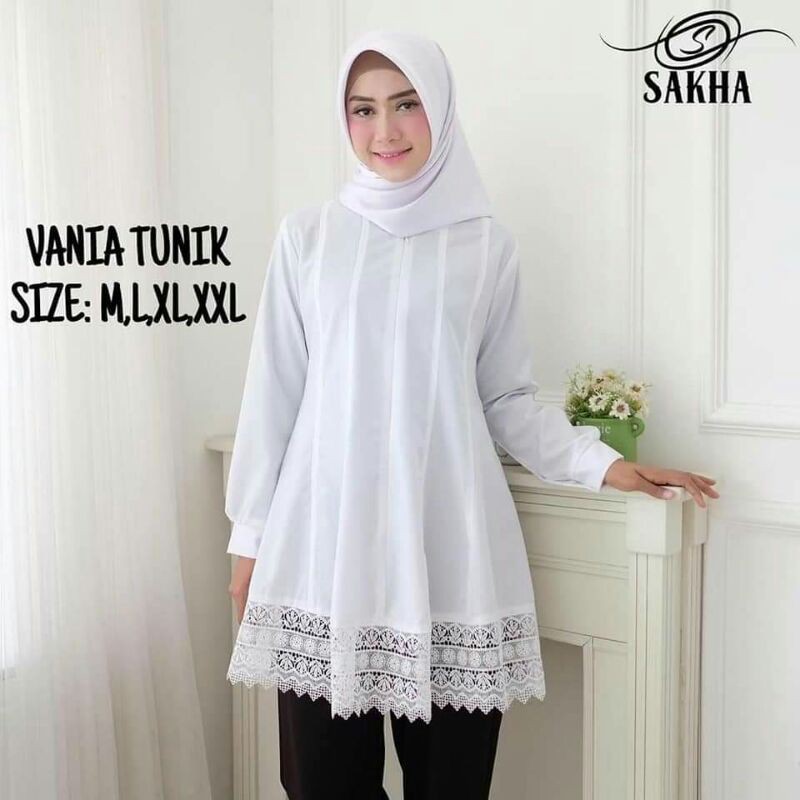 Atasan Putih / Vania Tunik Katun Toyobo Kombinasi Renda