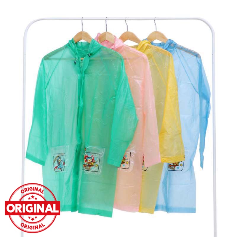 Jas Hujan anak Ponco Kalong Jubah ELMONDO KIDD Transparan warna MURAH BAGUS Raincoat Kids Children / Jas Hujan Terusan / Manter Anak / Mantel Anak Anak / Perlengkapan Berkendara /