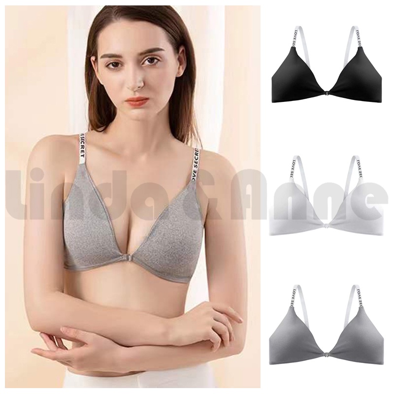 Bra Sexy Wanita Cup Open Front Kancing Depan Tanpa Kawat Adjustable Import