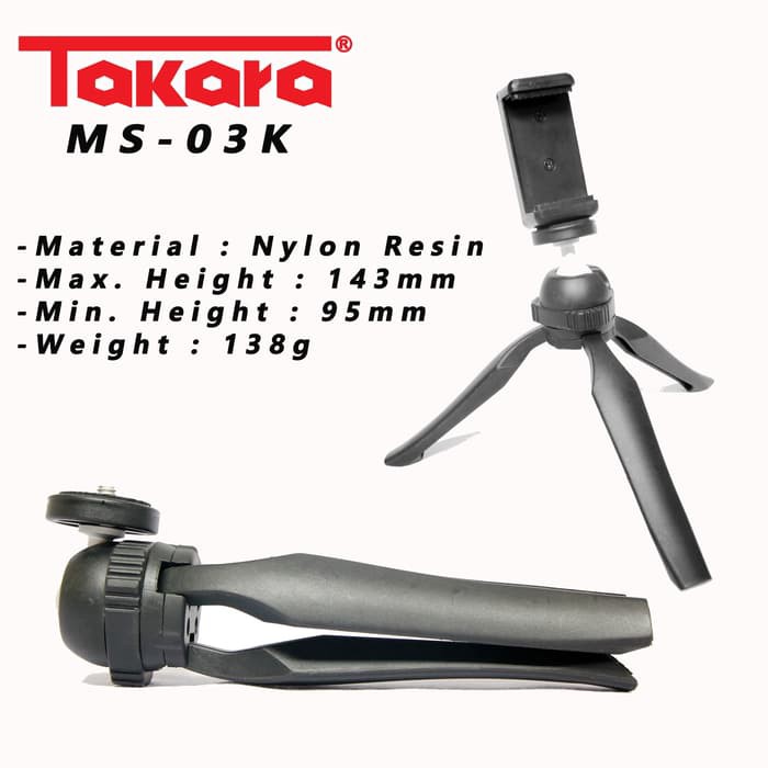 Takara MS-03K Mini Tripod for Action Cam, HP, Smartphone, GoPro