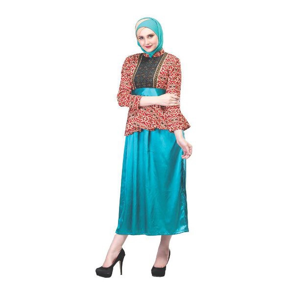 SHJ 718 Sarimbit Busana Muslim Couple Batik Cewek Motif Tosca Size Normal Inficlo Original Bandung