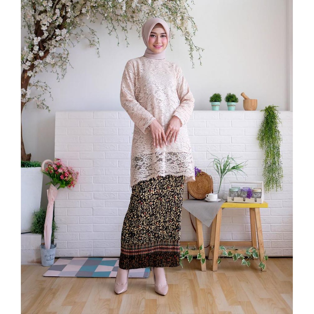 (Dijamin Realpic) Tunik Alfiana Kebaya Brukat Corneli Tulang Glitter Brokat Timbul Set Batik Wisuda Kondang