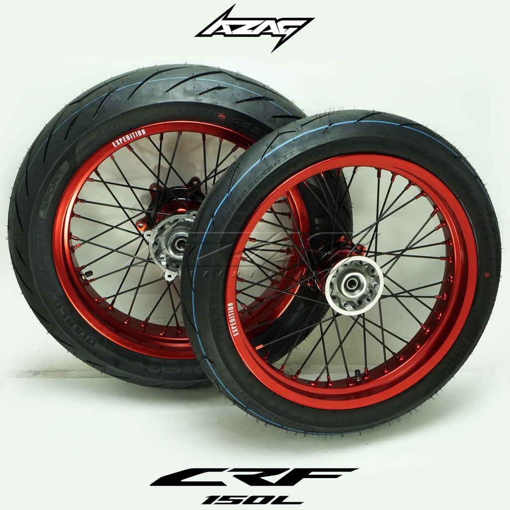 ban set honda crf 150 modif supermoto ring 17 expedition dbs pirelli