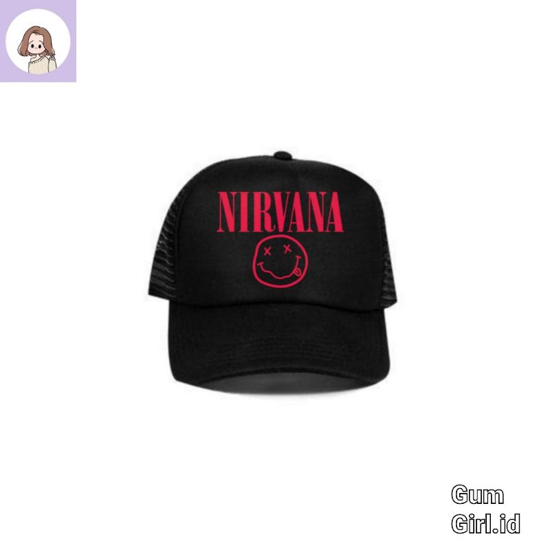 Topi snapback jaring NIRVANA trucker hitam pria wanita dewasa band musik rock caps hat original base
