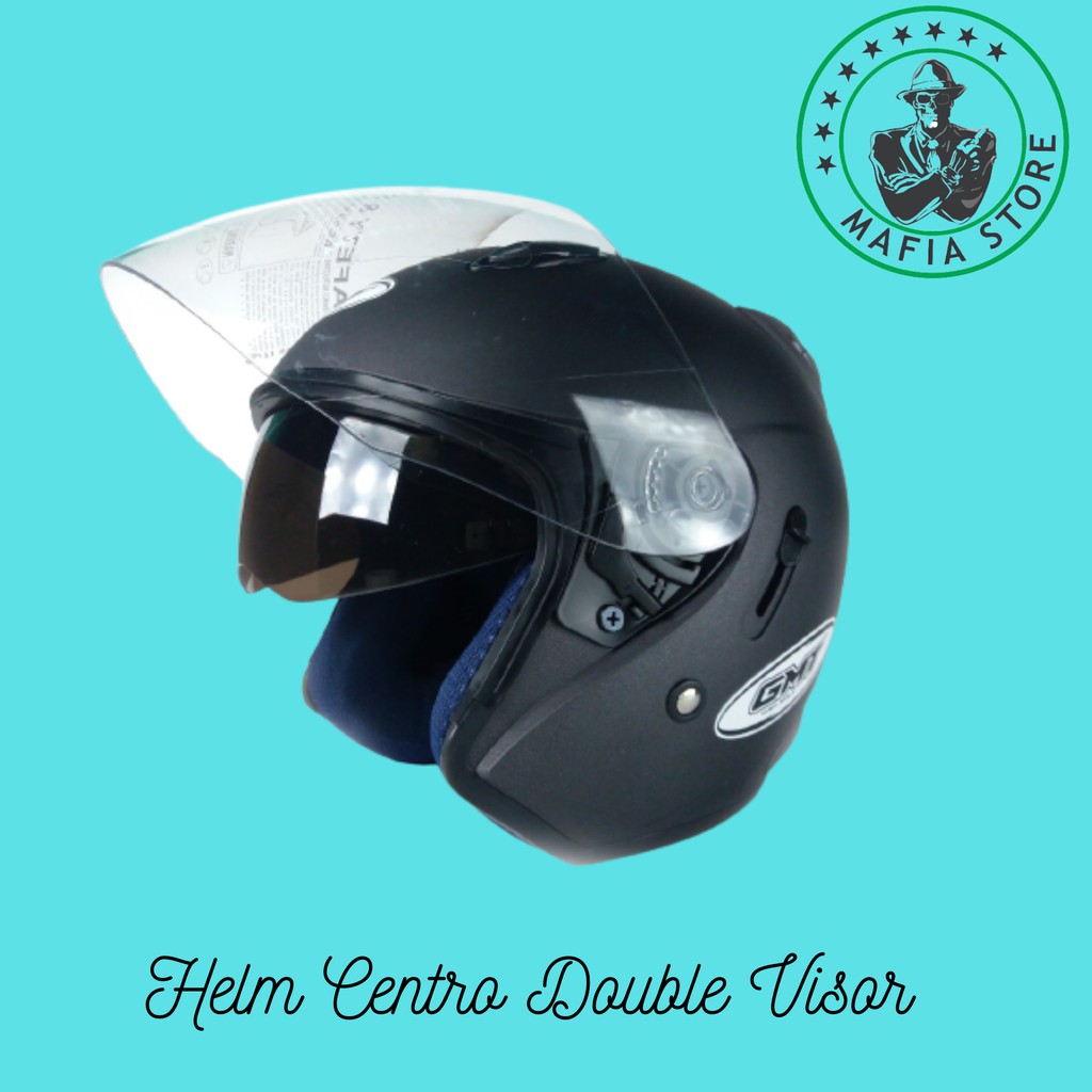HELM HALF FACE  GMT DOUBLE VISOR WARNA HITAM DOFF
