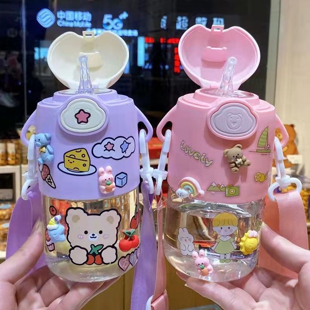 ❤GTB❤ Botol Minum Anak Air 600ml Botol Minum Anak Lucu Motif Karakter Beruang Imut dengan Sedotan R746