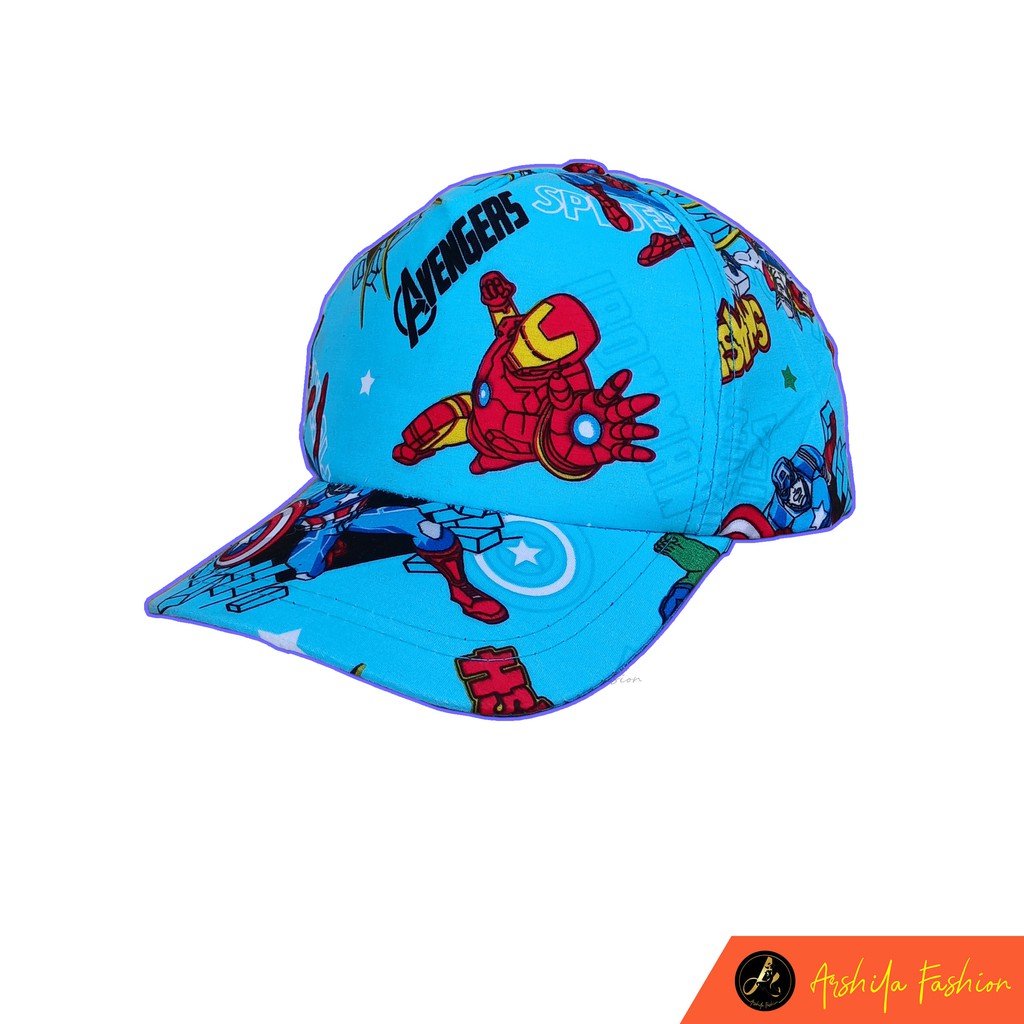 Topi Anak Sablon Sublim Karakter Lucu / Topi Anak Karakter / Arshila_fashion (TPA001)-Avenger Biru Muda