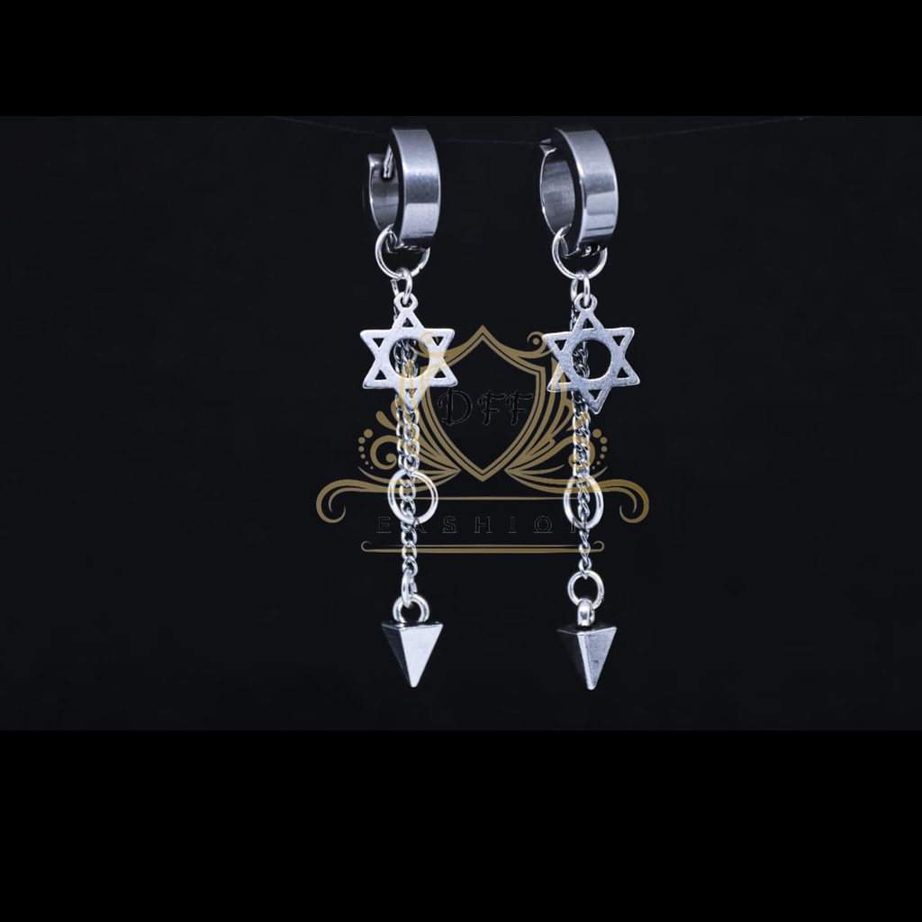 Anting Gantungan Bintang hexagram ring bandul / Anting Titanium silver / Anting Pria Wanita/ anting six pointed star