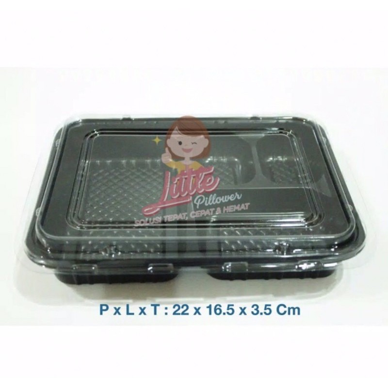 (Isi 25pcs - B4) Tray bento B4 Tray Bento Sekat 4 Hitam/Box Bento/Mika Lunch Box/Mika Bento