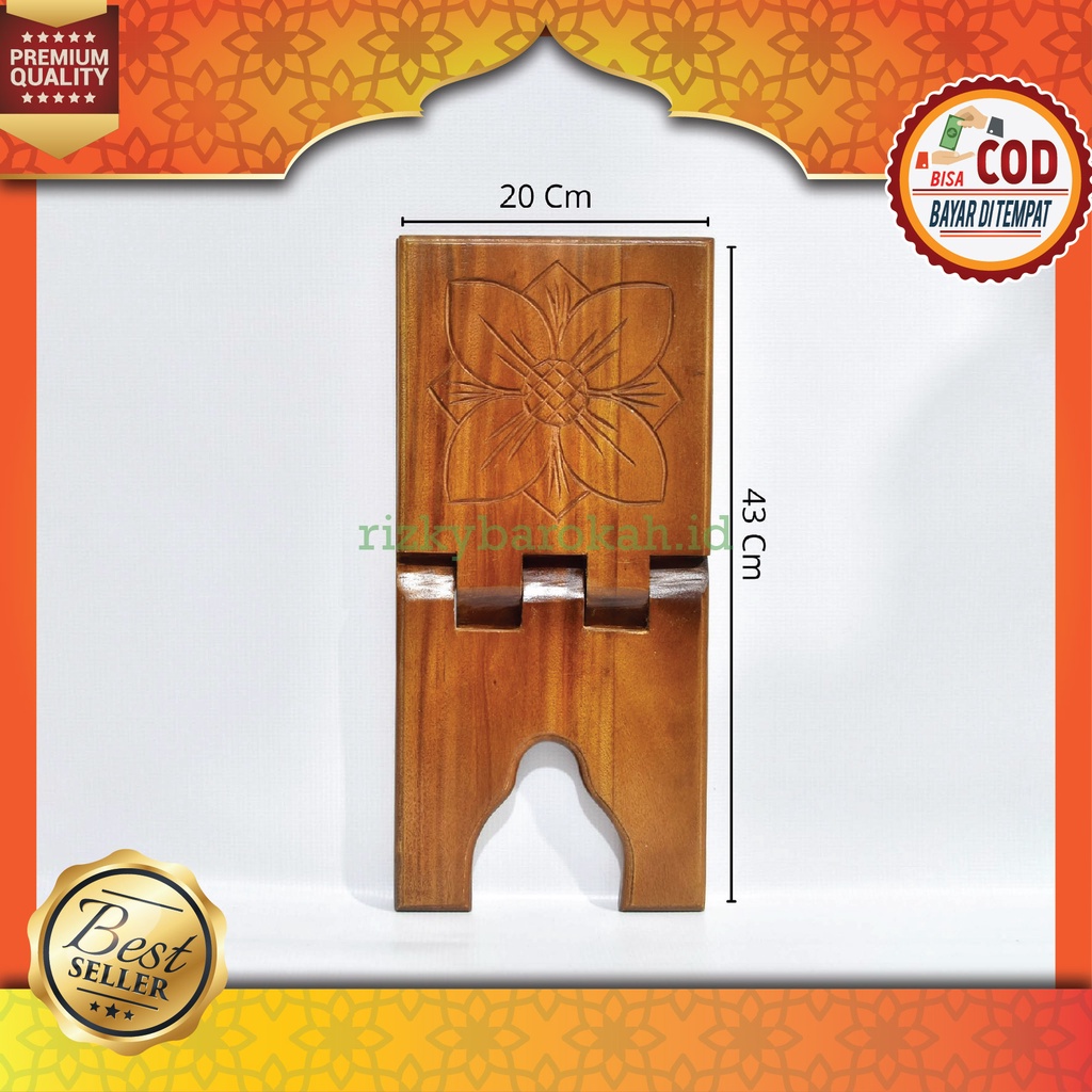 Meja Alquran Lipat Kayu Mahoni Ukuran Sedang Besar Ukir (Panjang 43 Cm Lebar 20cm) Tatakan Rekal Al 