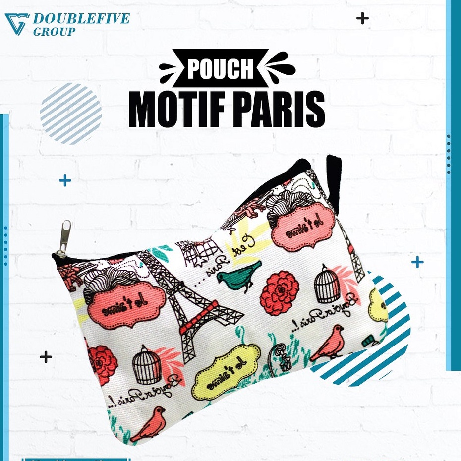 Pouch Kosmetik Souvenir Dompet kanvas Murah uk 20 x 13 Kanvas Motif Paris