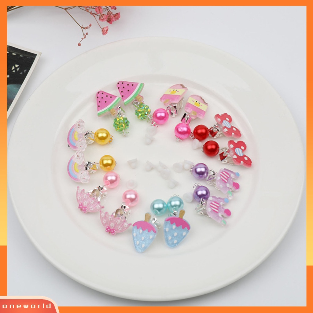 7 Pasang / Set Anting Klip Tanpa Tindik Desain Kartun Untuk Anak Perempuan