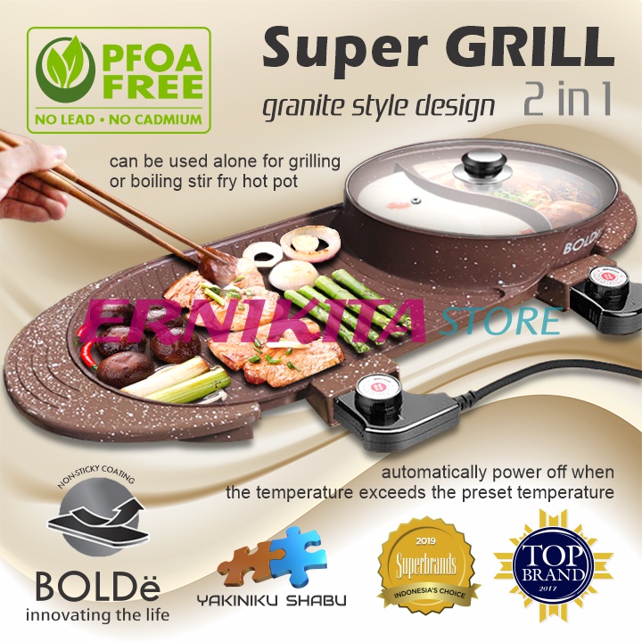 BOLDe SUPER ELECTRIC GRILL 2 IN 1 - BBQ Hot Pot Listrik Anti Lengket