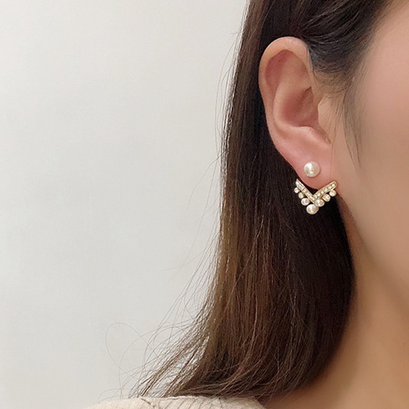 Anting Stud Tindik Hias Mutiara Gaya Modern Untuk Wanita