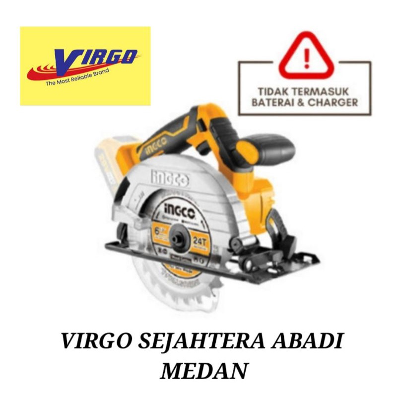 CSLI1651 MESIN CIRCULAR SAW CORDLESS GERGAJI POTONG KAYU BATERAI 20V 6,5" UNIT ONLY INGCO CSLI 1651