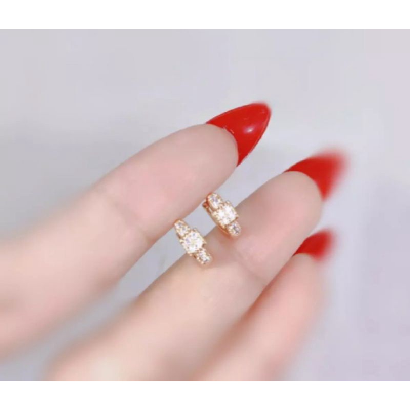 Anting jepit kekinian permata 1/2 rosegold fashion wanita titanium original anti luntur