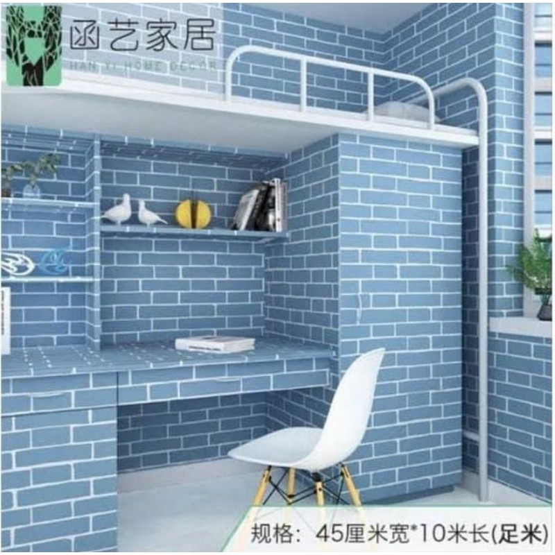 wallpaper dinding motif bata biru