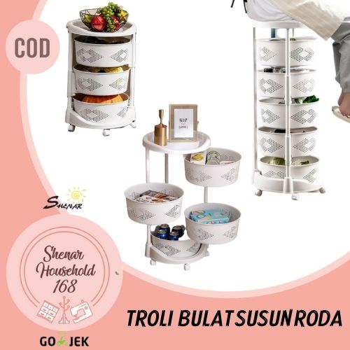 SHENAR, TROLI SAKURA 3 LAYER TROLI ASOKA 4 LAYER TROLI PEONY 5 LAYER DENGAN RODA TROLY SUSUN BULAT RAK DAPUR PLASTIK SUSUN TEMPAT PENYIMPAN MAKANAN SNACK BUAH SAYUR RUMAH TANGGA DAPUR KOTAK PENYIMPAN UNIK VIRAL TROLLEY (BISA COD)