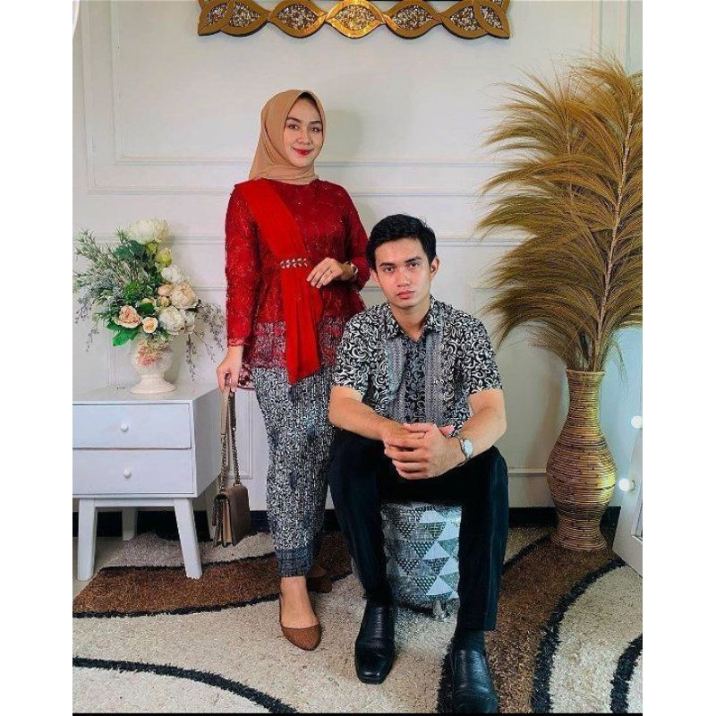 BATIK COUPLE KEBAYA BROKAT SEMISUTRA PLISKET COUPLE KEBAYA KONDANGAN COUPLE KEBAYA