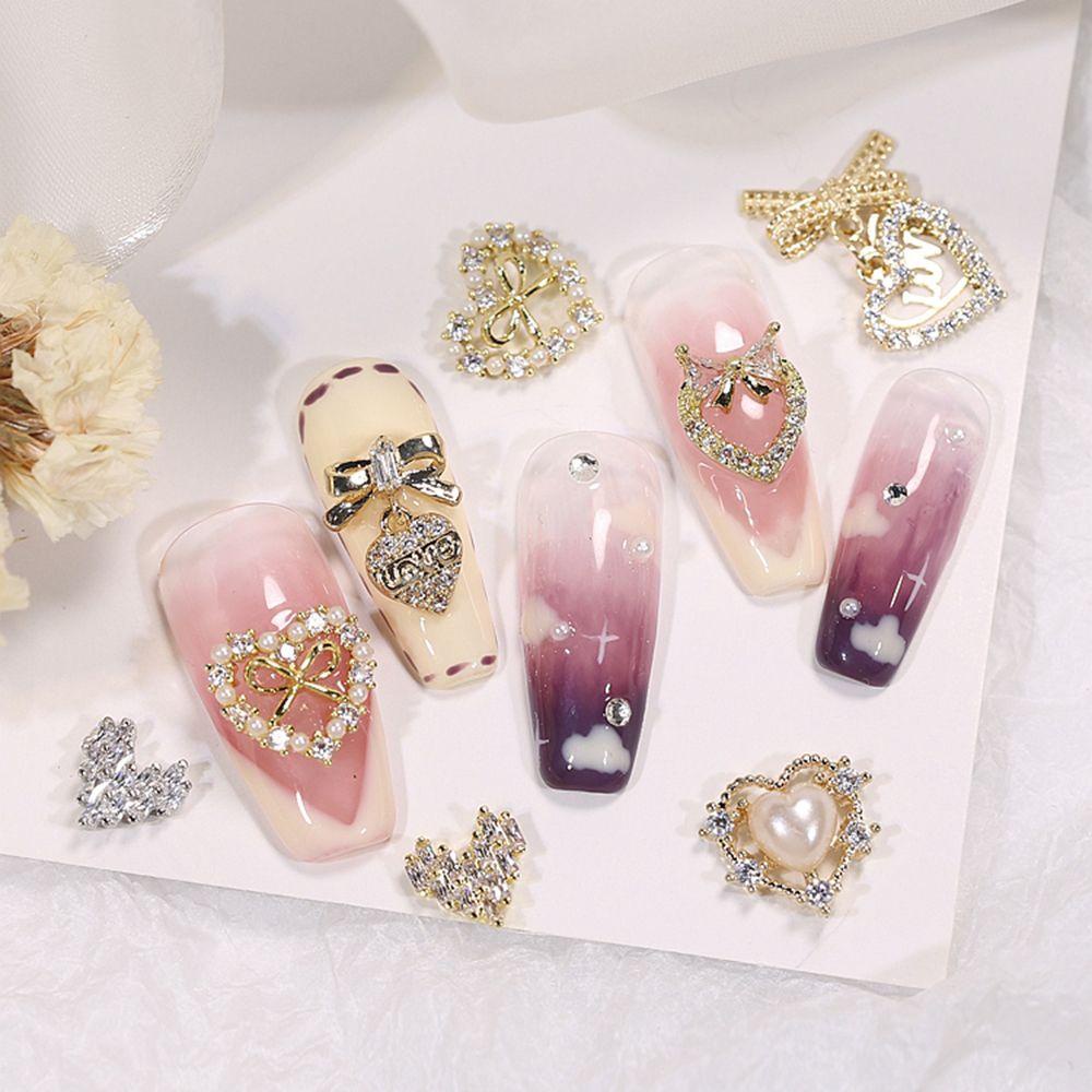 AUGUSTINA Agustin 3D Dekorasi Nail Art Cinta Hati Mewah Wanita Manicure Aksesori Salon Hiasan Kuku Nail Rhinestones