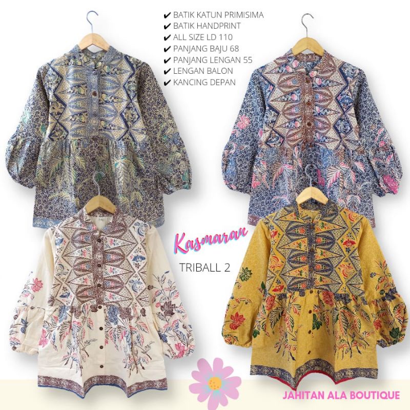 Blouse Batik Wanita Modern Atasan Blus Batik Kerja Premium Asli Solo Model Kasmaran Kancing Depan Le