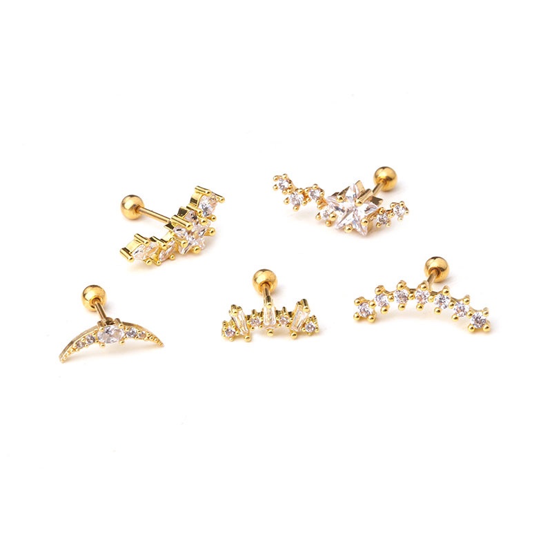 1Pc Zircon Star Wings Cartilage Helix Tragus Conch Rook Lobe Screw Back Earring Stud