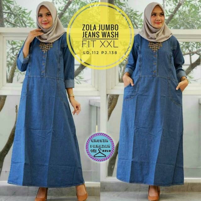 Baju Gamis Jeans dewasa Polos Warna Nevy