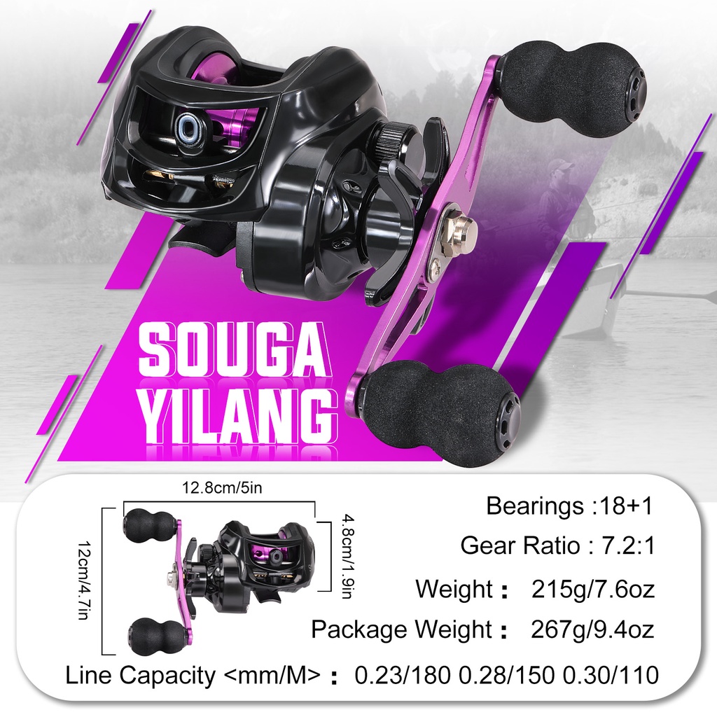 Sougayilang Gaya Baru Baitcasting Fishing Reel Pancing 18 + 1BB 7.2: 1 Rasio Gear Fishing Reel dengan EVA Handle Rill Pancing untuk Memancing Air Tawar