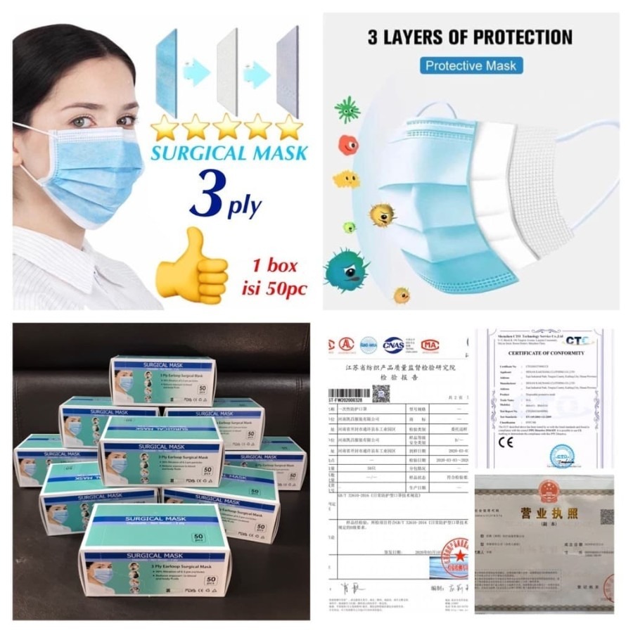 MASKER 3 PLY SURGICAL MASK ISI 50pc