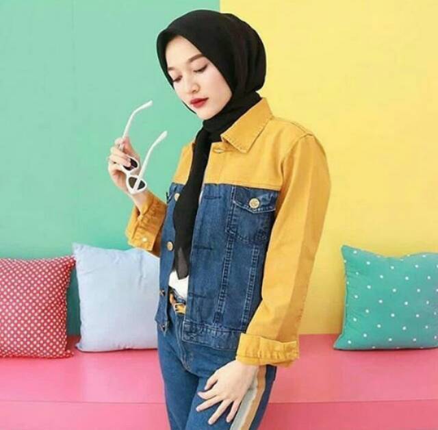 Jaket jeans kombinasi warna