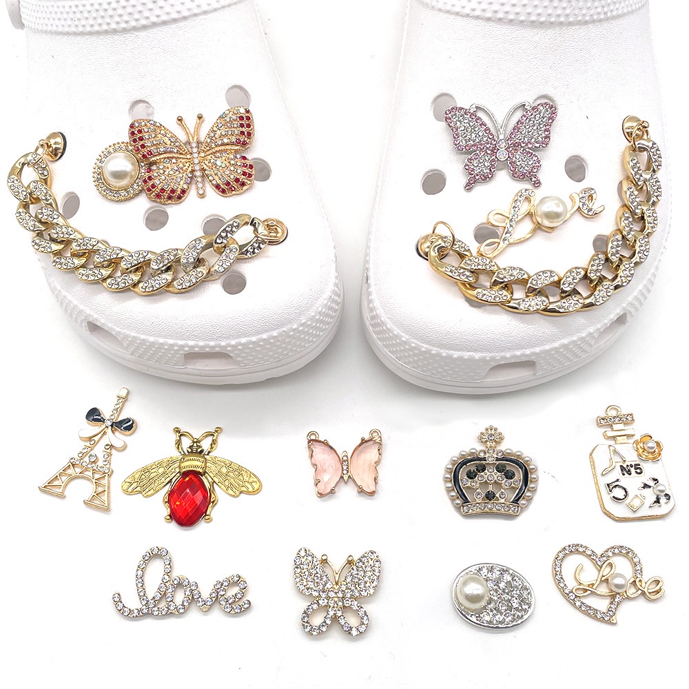 Charms Sepatu crocs jibbitz Bahan metal Hias Berlian Imitasi Untuk Anakdewasa