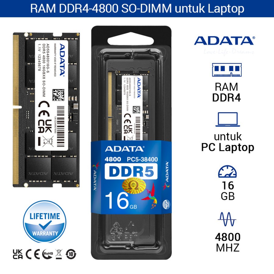 RAM Laptop ADATA 16Gb DDR5 4800Mhz - Sodimm