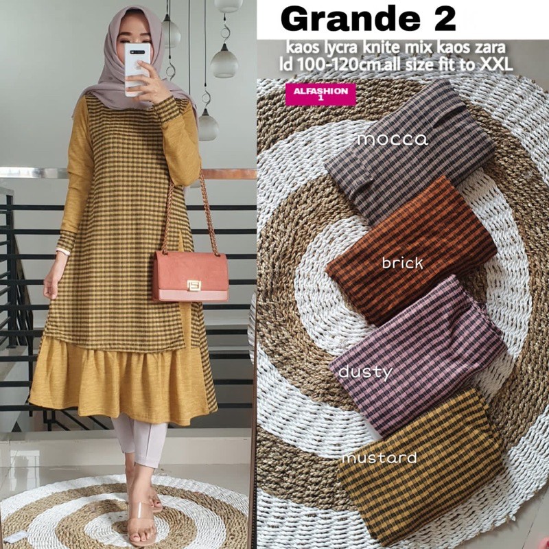 Tunik Remaja Wanita Motif Kotak-Kotak  Grande 2 Original by Alfashion1