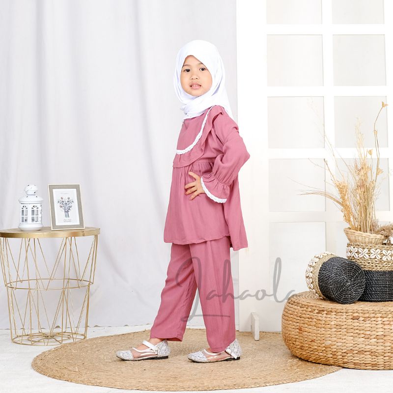 Setelan Tunik crinkle renda anak perempuan 1-5 tahun