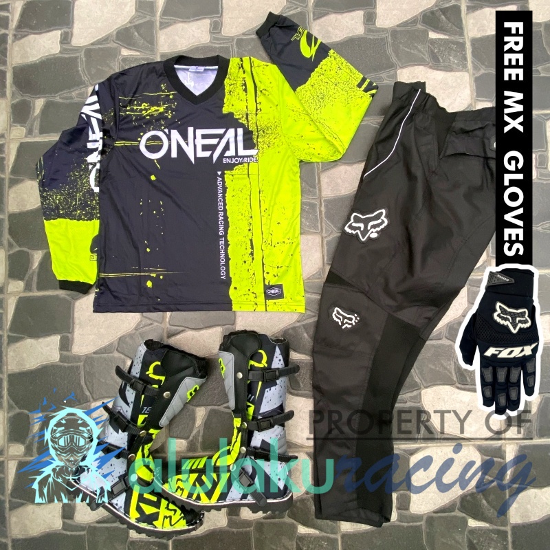Jersey, Celana, Sarung Tangan &amp; Sepatu Fullprint with Protectors Fullset MX Trail Motocross - Paket Bundling ONCTFF070101-F41