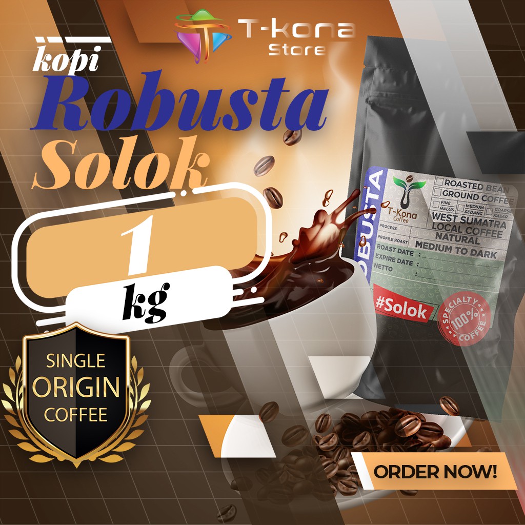 

Kopi Robusta Bubuk Hitam 1 kg Biji Roasted Bean Solok Sumatera Barat Specialty Coffee