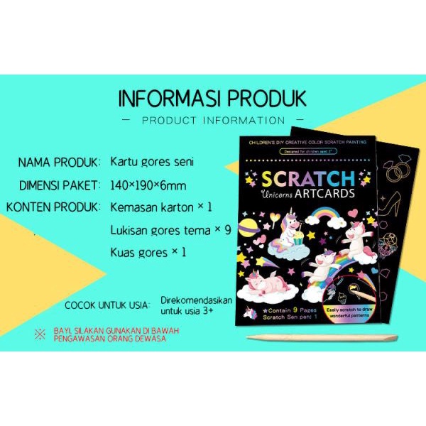 Mainan Scratch Art Card Paper 9 Pack / Gosok Kertas Warna Warni / Kertas Gosok Pelangi Estetik Bagus Free Kayu Penggaruk