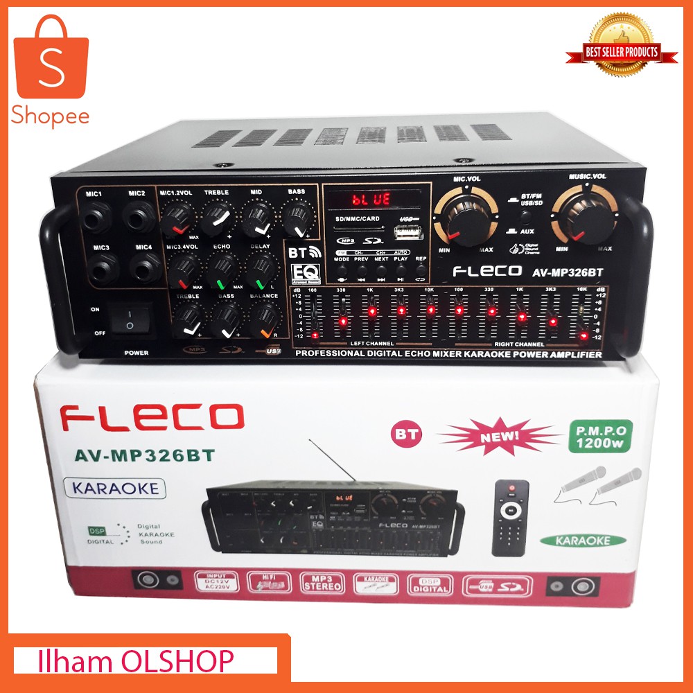 Fleco Power Amplifier Bluetooth AVMP-326A Stereo Karaoke