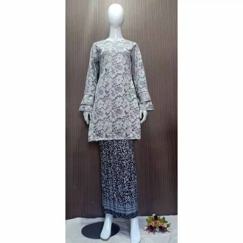 IndahKebaya | SET KEBAYA DAHLIA BROKAT / TUNIK BROKAT JUMBO / NAVY MAROON SILVER DUSTY GOLD COKSU