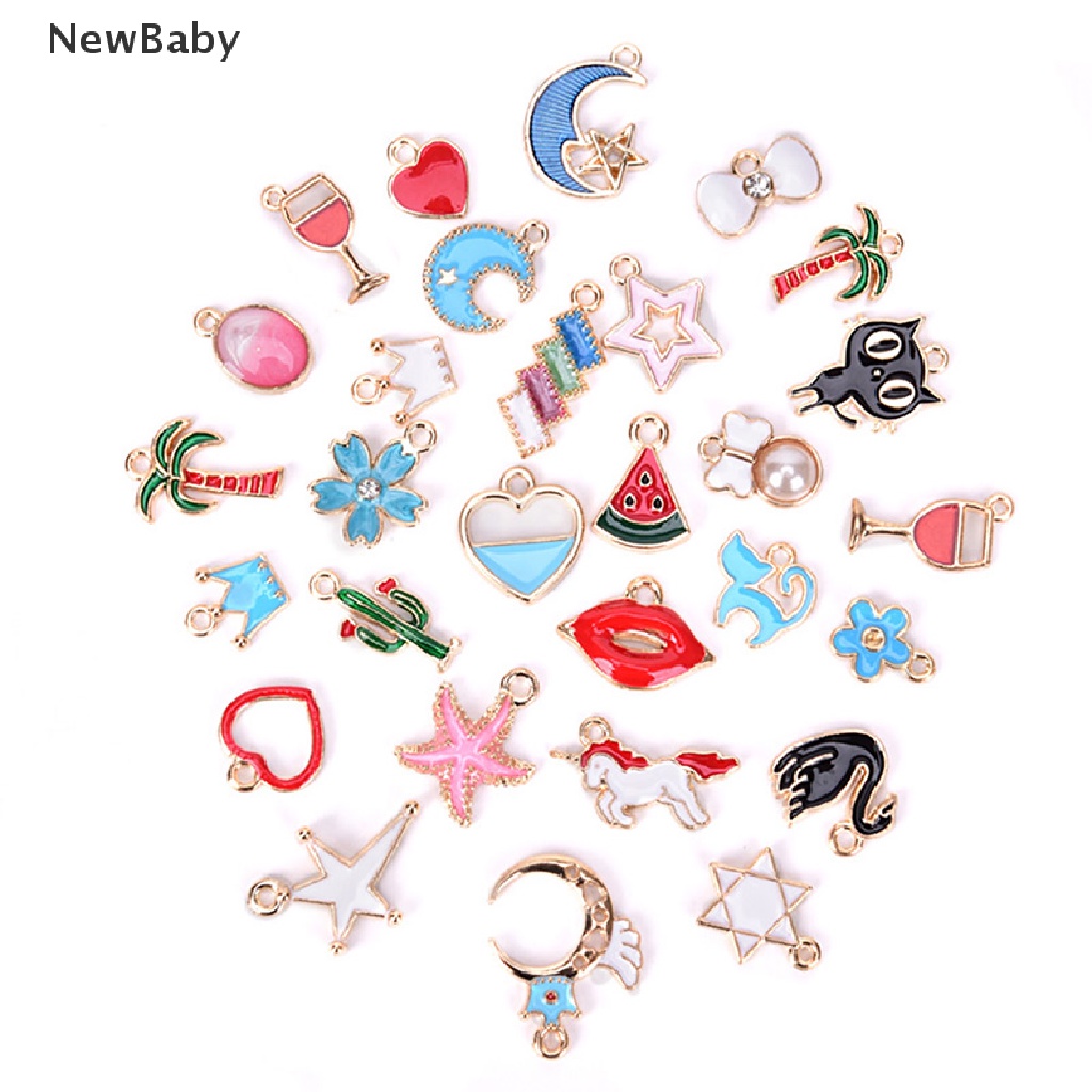 30pcs / Set Liontin Enamel Bentuk Hewan Bulan Bintang Buah Untuk Membuat Perhiasan