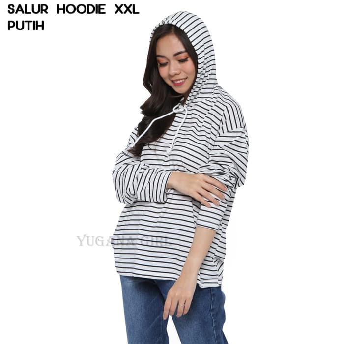 Monellina Fashion Baju Atasan Salur Hoodie Murah Wanita Kekinian Ke903
