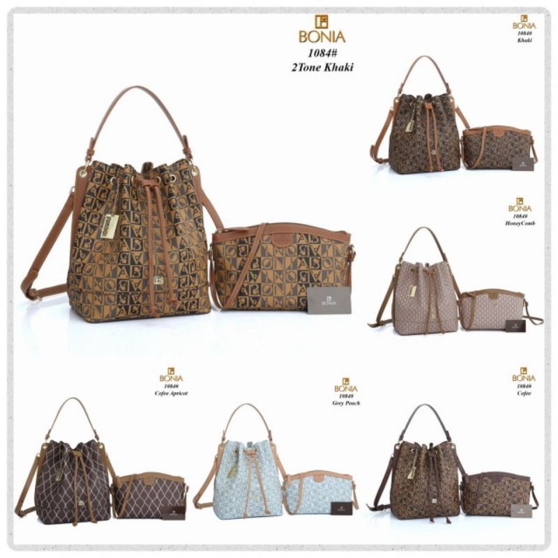 STOCK LENGKAP Handbag Bonia Bucket Bag Bonia Neo 1084#Y72 NEW LOGO 1084 Bonia Serut Ada NOSERI & BAR
