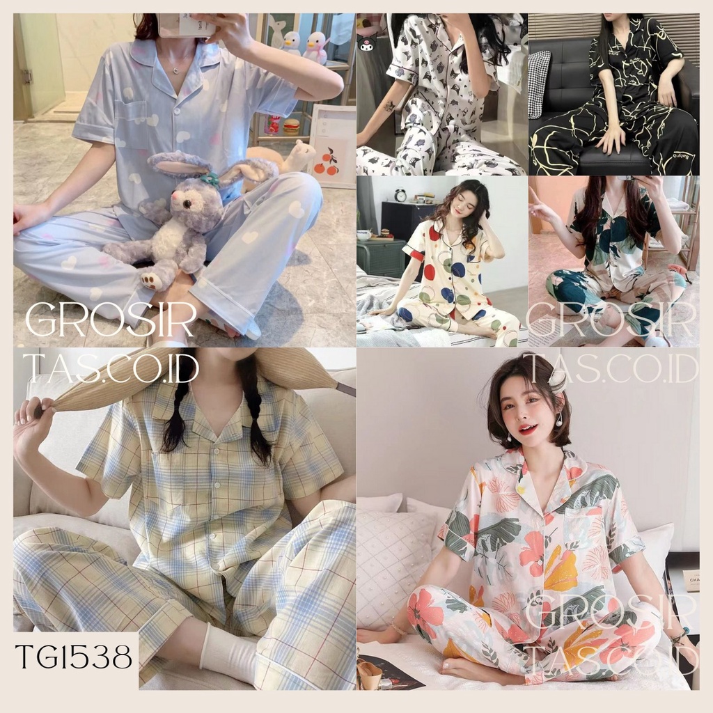 TOPGROSIR TG1538 Baju Tidur Wanita Dewasa Kerah Abstrak Import