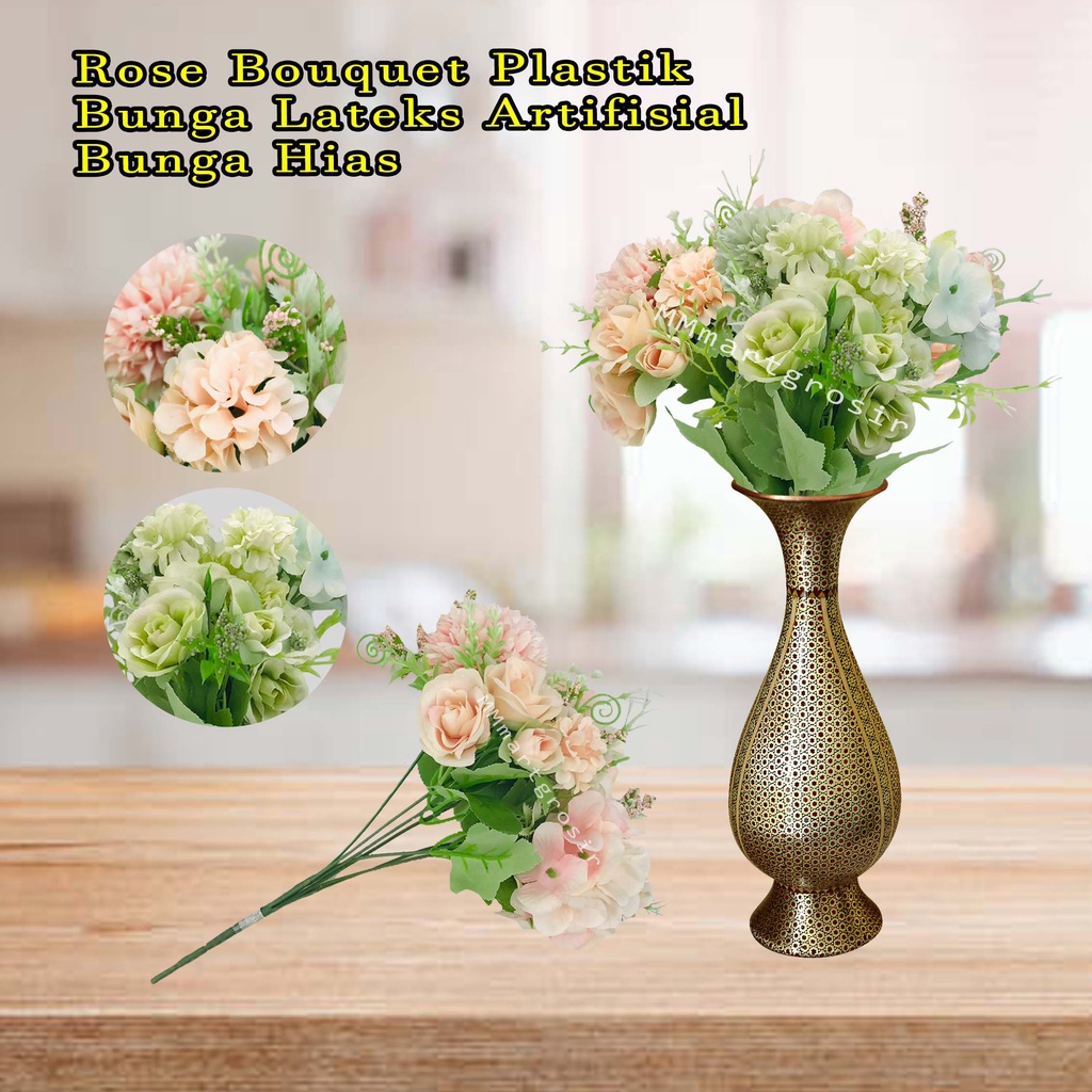 Rose Bouquet plastik / Bunga lateks artifisial / bunga hias