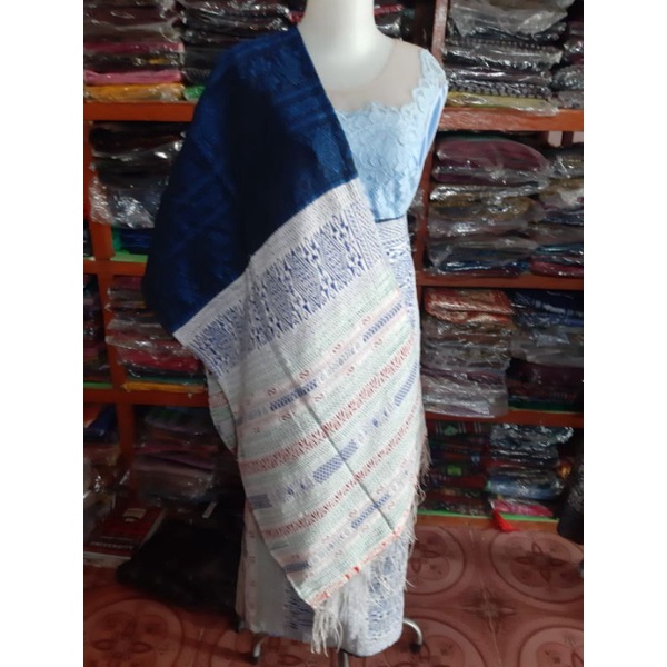 ESKLUSIF - PUCCA TOBA KOMBINASI BIRU SONGKET BATAK KAIN ETNIK BATAK SETELAN SARUNG SELENDANG SERAGAM
