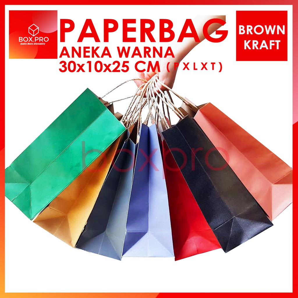 

Paperbag Paper bag kantong kertas tas polos coklat merah biru hitam hijau abu pink 30x10x25 cm