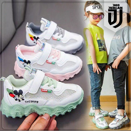 Sepatu Anak Sneakers Tali Korea Motif Mickey Mouse / Sepatu Snekaers Anak Sport Fashion Korea Cewek 
