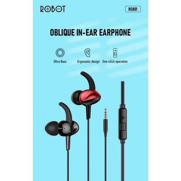 ROBOT Headset RE-801 Wired Earphone Bass Android iPhone