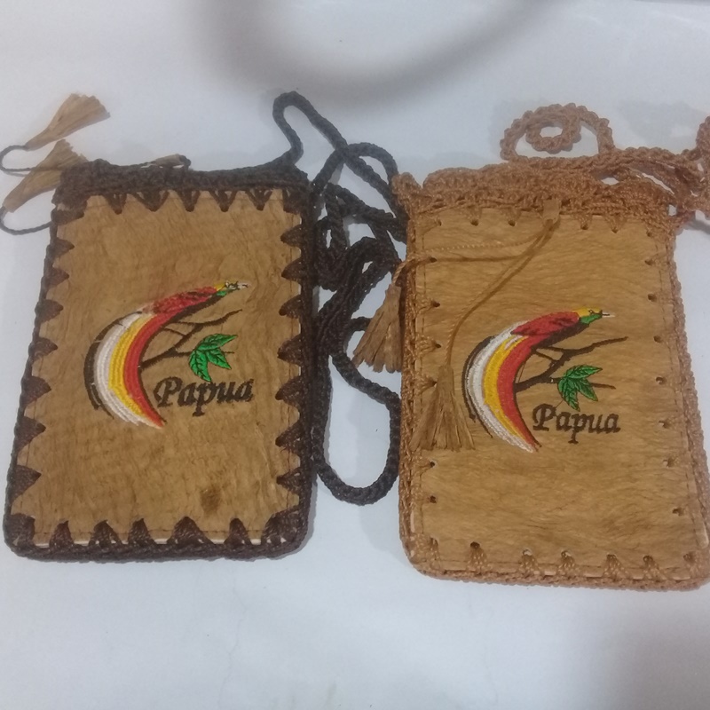 Tas Noken Asli Papua Model Anyaman Motif Cendrawasih Ukuran HP