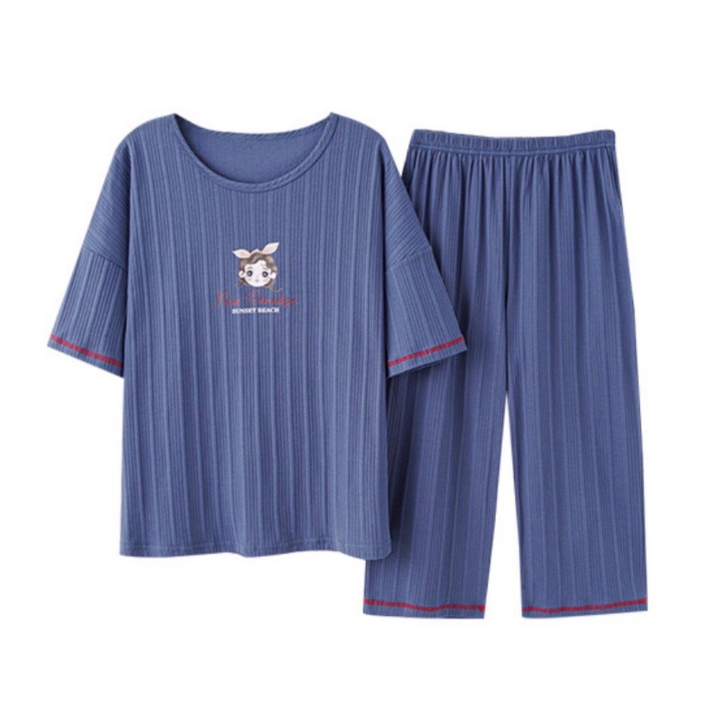 Baju Tidur Piyama Set/Piyama Wanita Import/Baju Piyama Cantik/Woman Sleep Wear-Navy